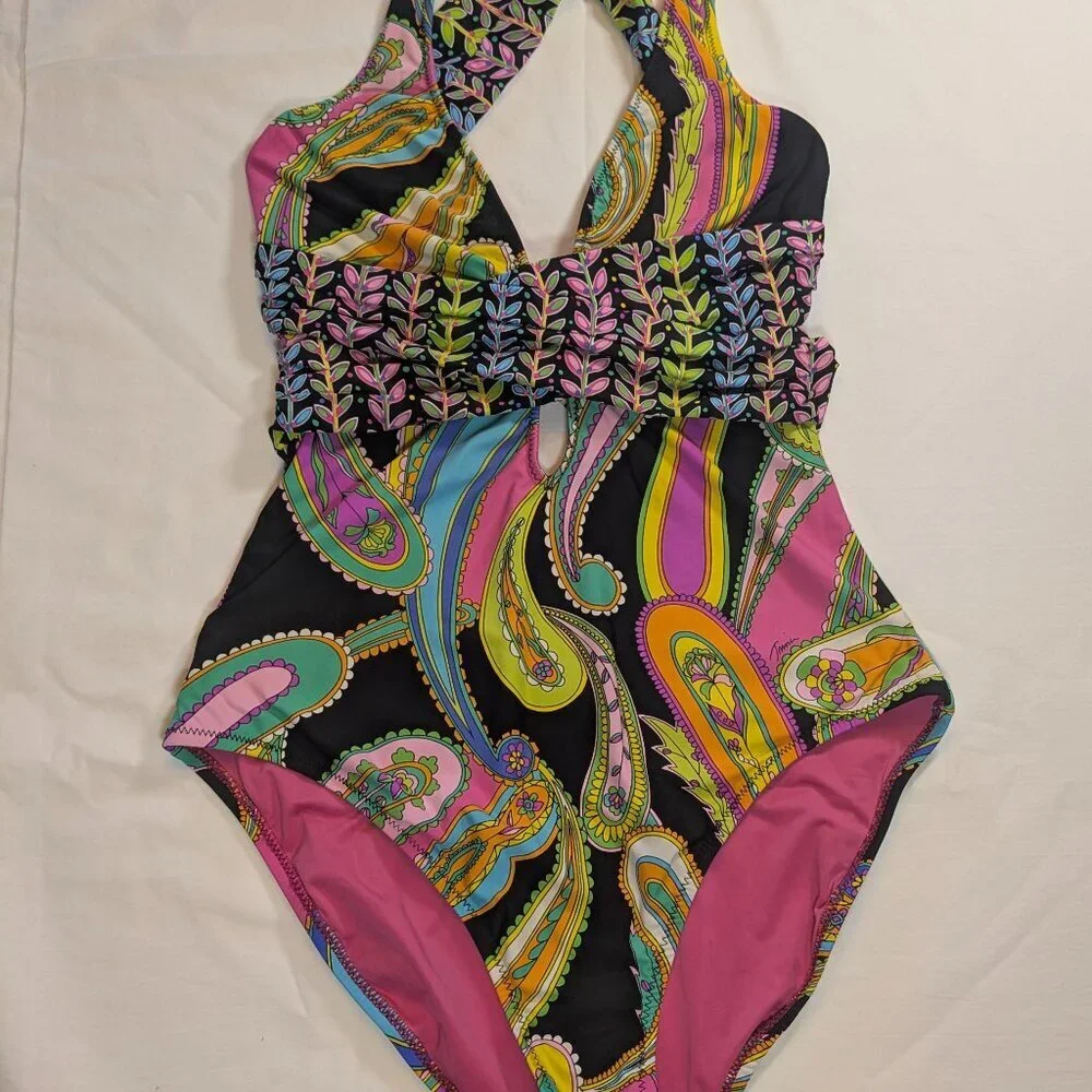 Trina Turk Garden Paisley One Piece Sz 8 - Picture 6 of 7